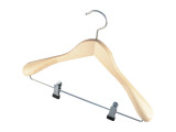 Holzbügel für Anzüge und Zweiteiler mit Clip, breit, 38 cm, natur, NEU, 5 Stück